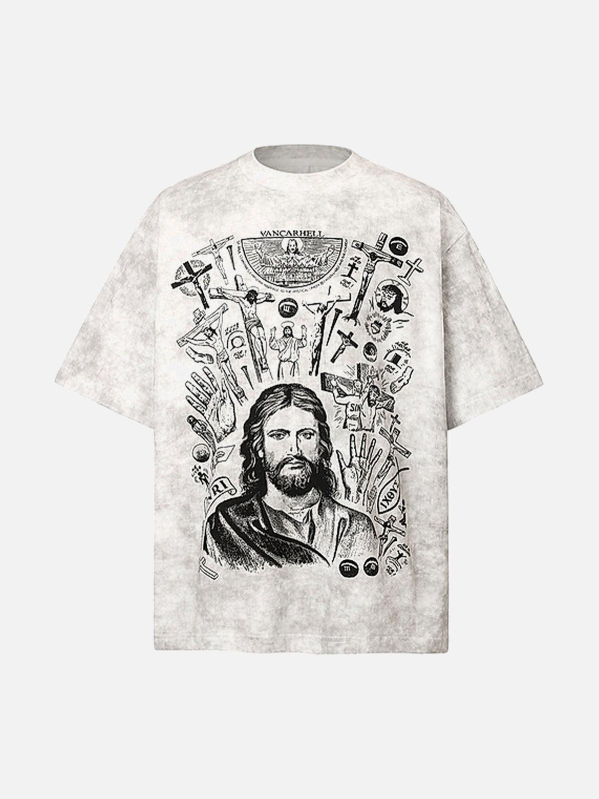 Vintage Cross Figure Print T-Shirt