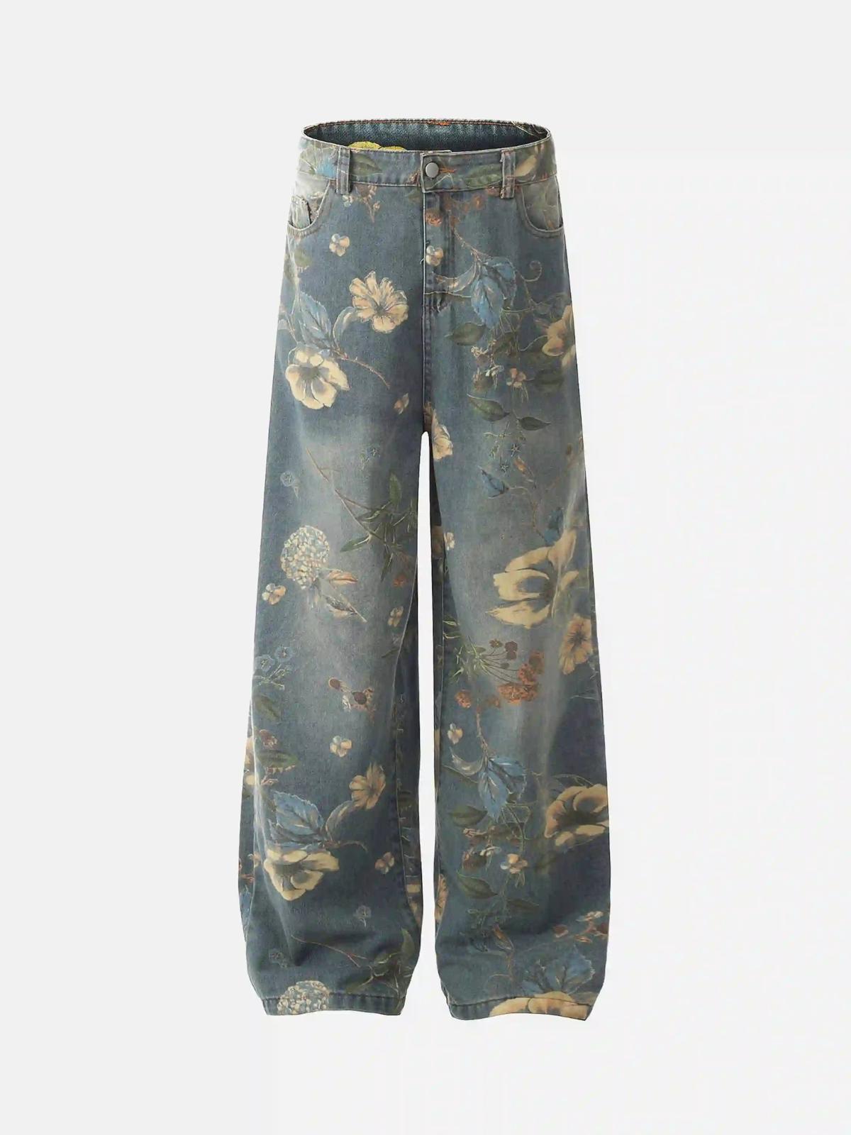 Vintage Distressed Floral Jeans
