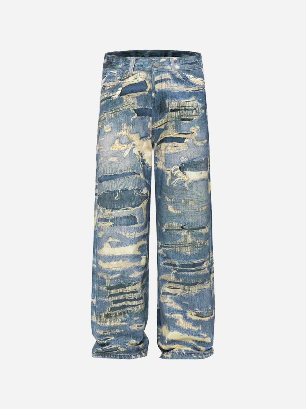 Vintage Distressed Print "Ripped" Jeans
