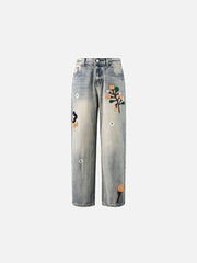 Vintage Floral Towel Embroidered Jeans