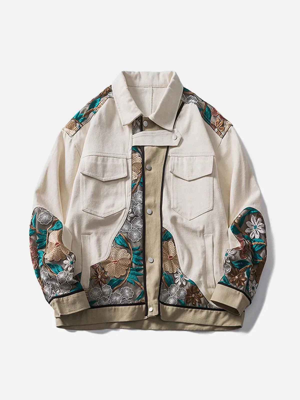 Vintage Flower Embroidery Stitching Jacket