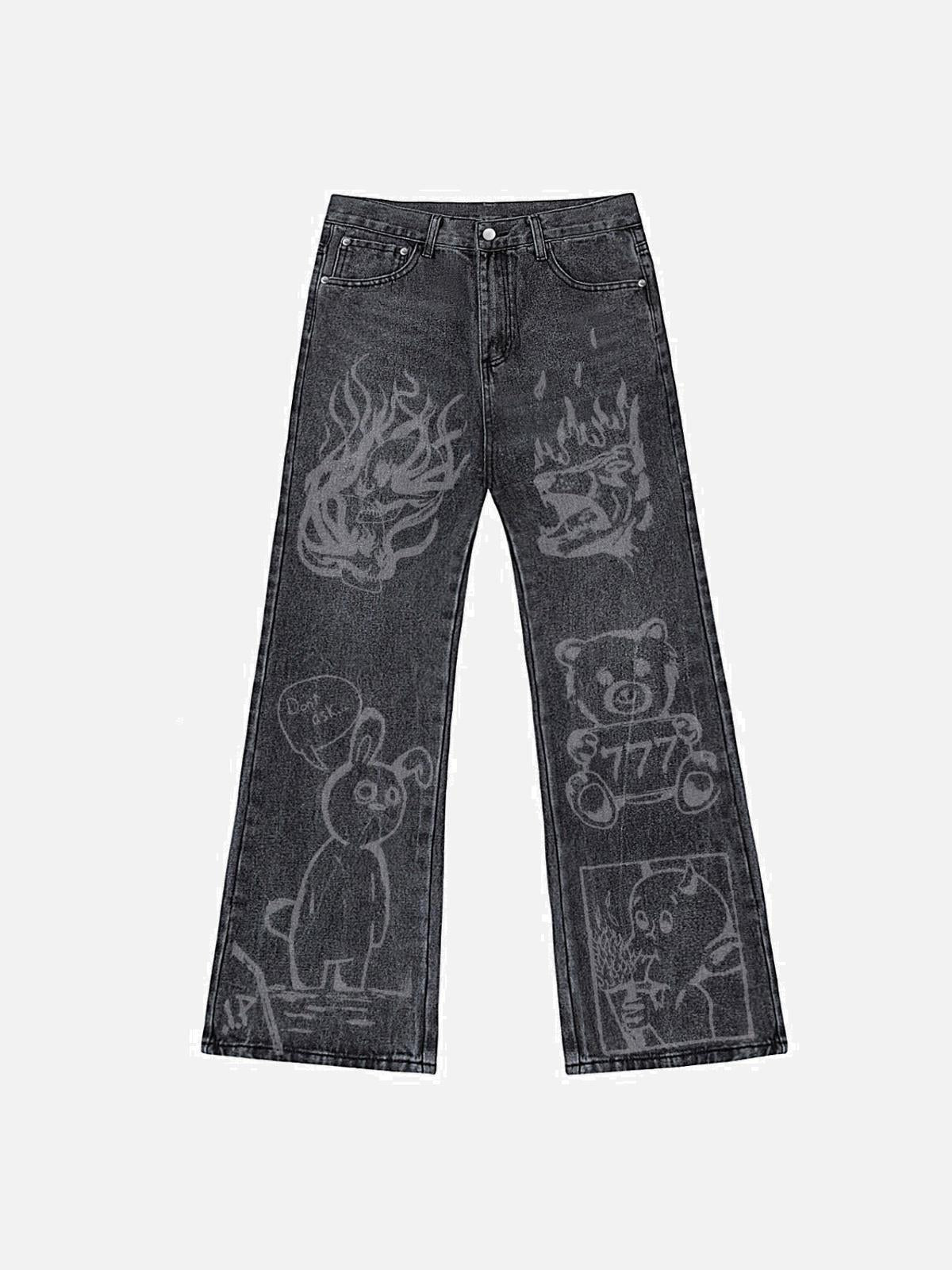 Vintage Graffiti Print Jeans