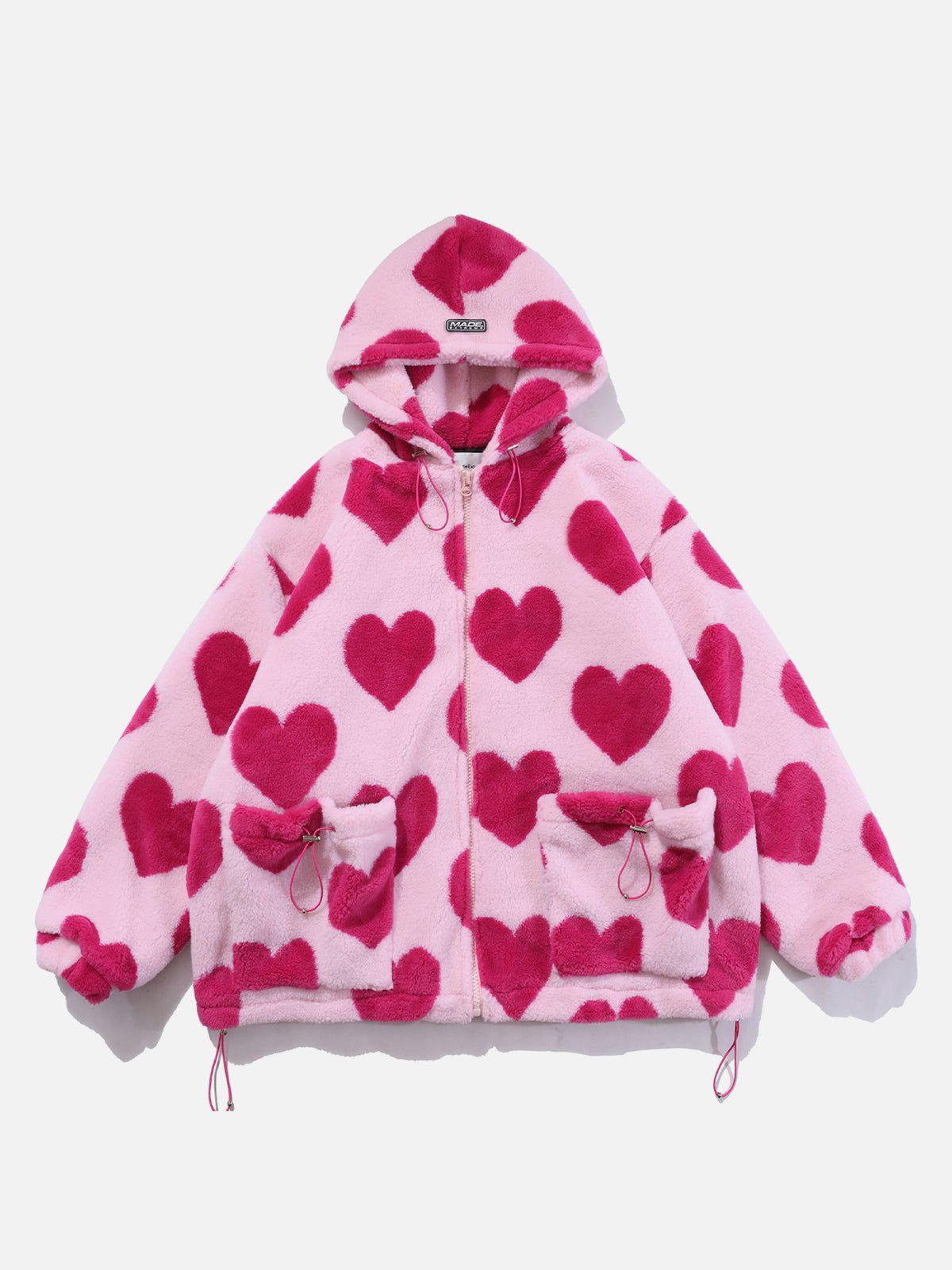 Vintage Heart Pattern Oversize Sherpa Coat