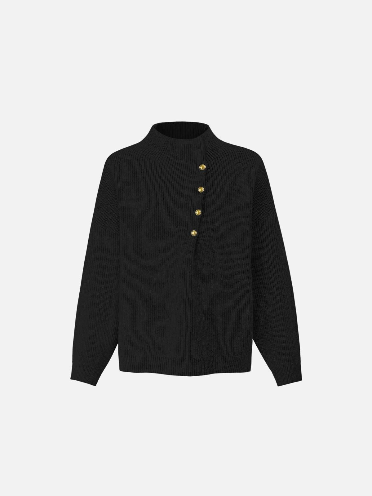 Vintage High-Neck Button Leisure Sweater