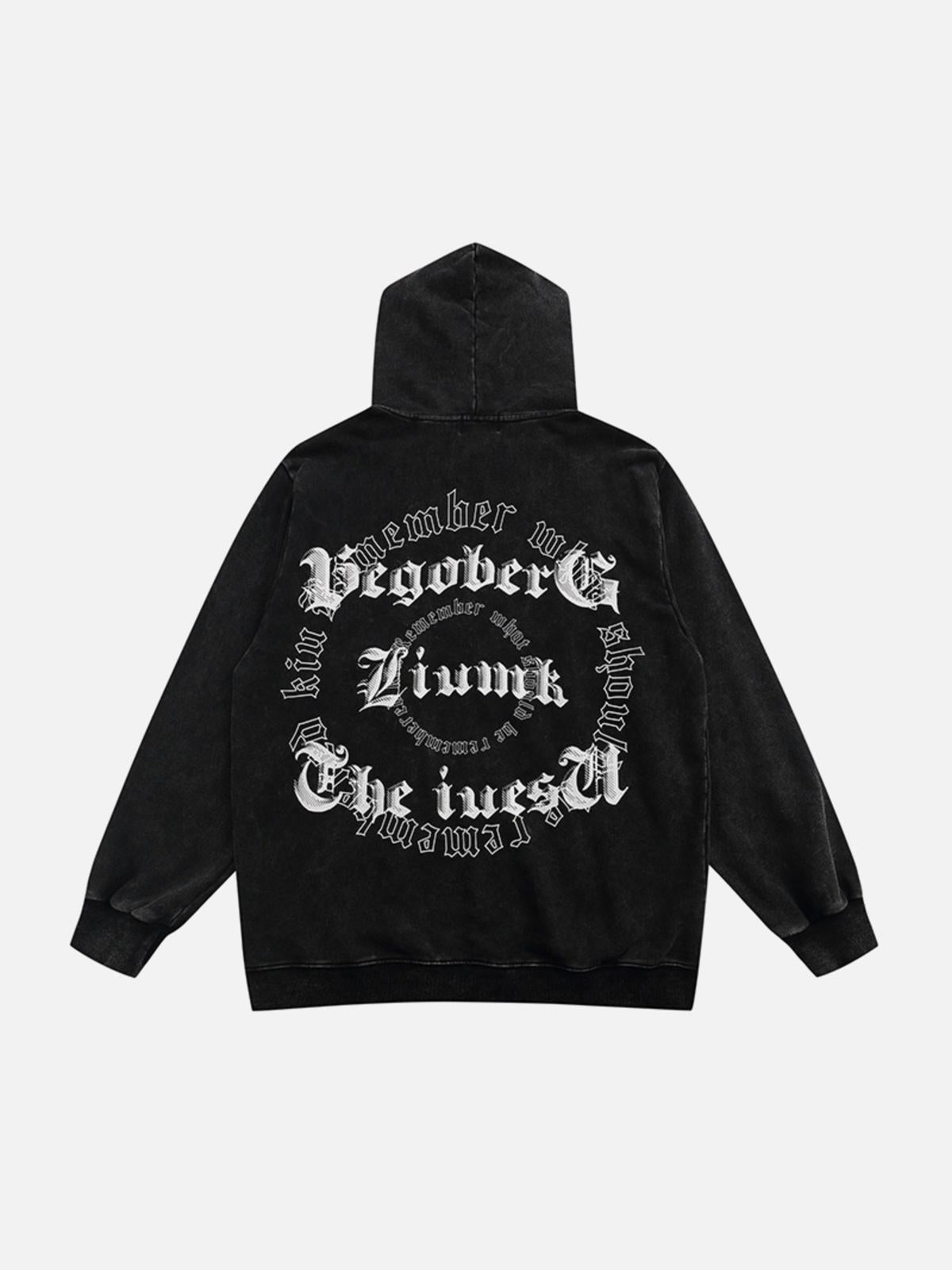 Vintage Letter Print Zipper Hoodie