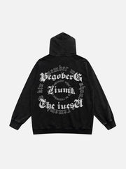 Vintage Letter Print Zipper Hoodie