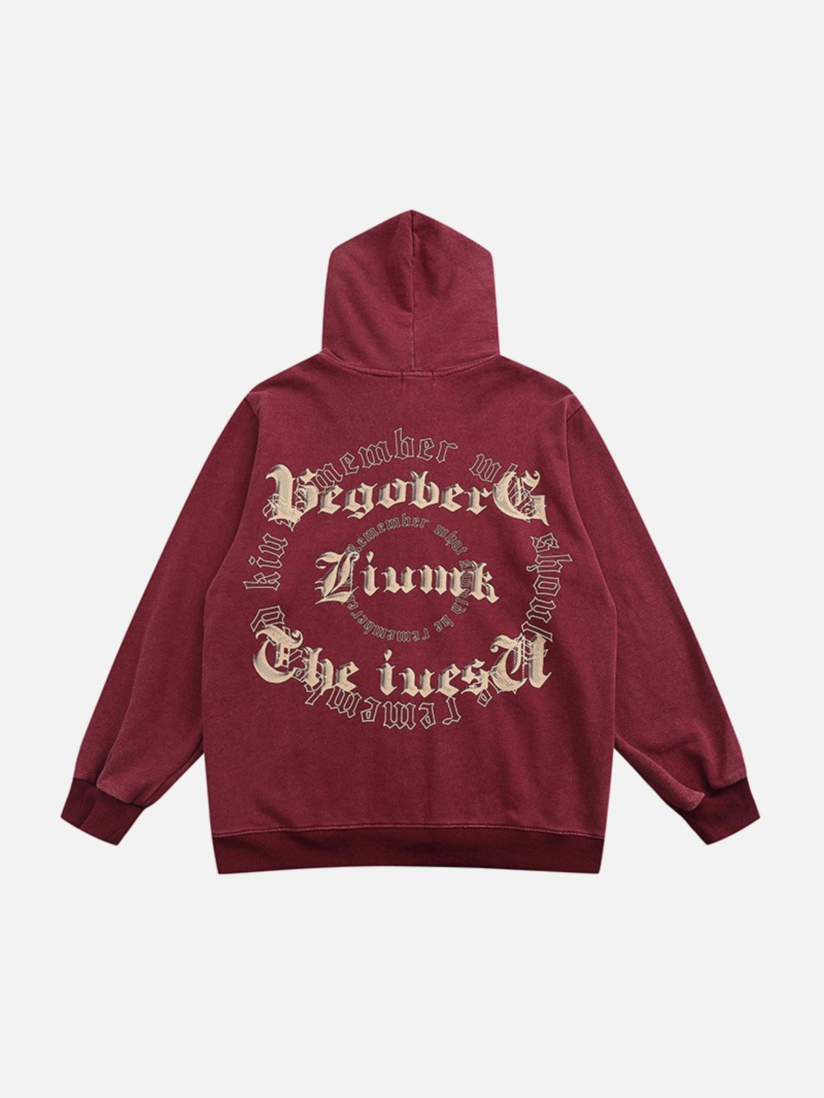 Vintage Letter Print Zipper Hoodie