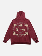 Vintage Letter Print Zipper Hoodie