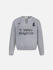 Vintage Letter Small V-Neck Sweater