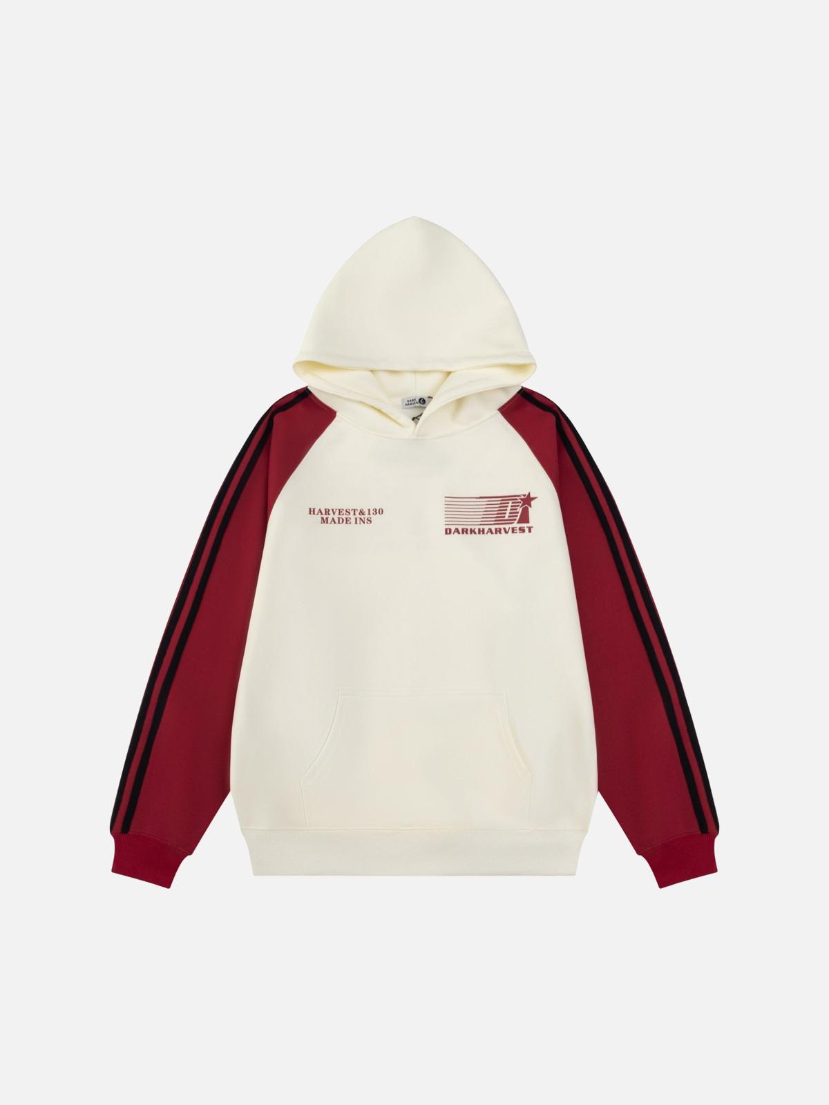 Vintage Letter Stripe Splicing Hoodie