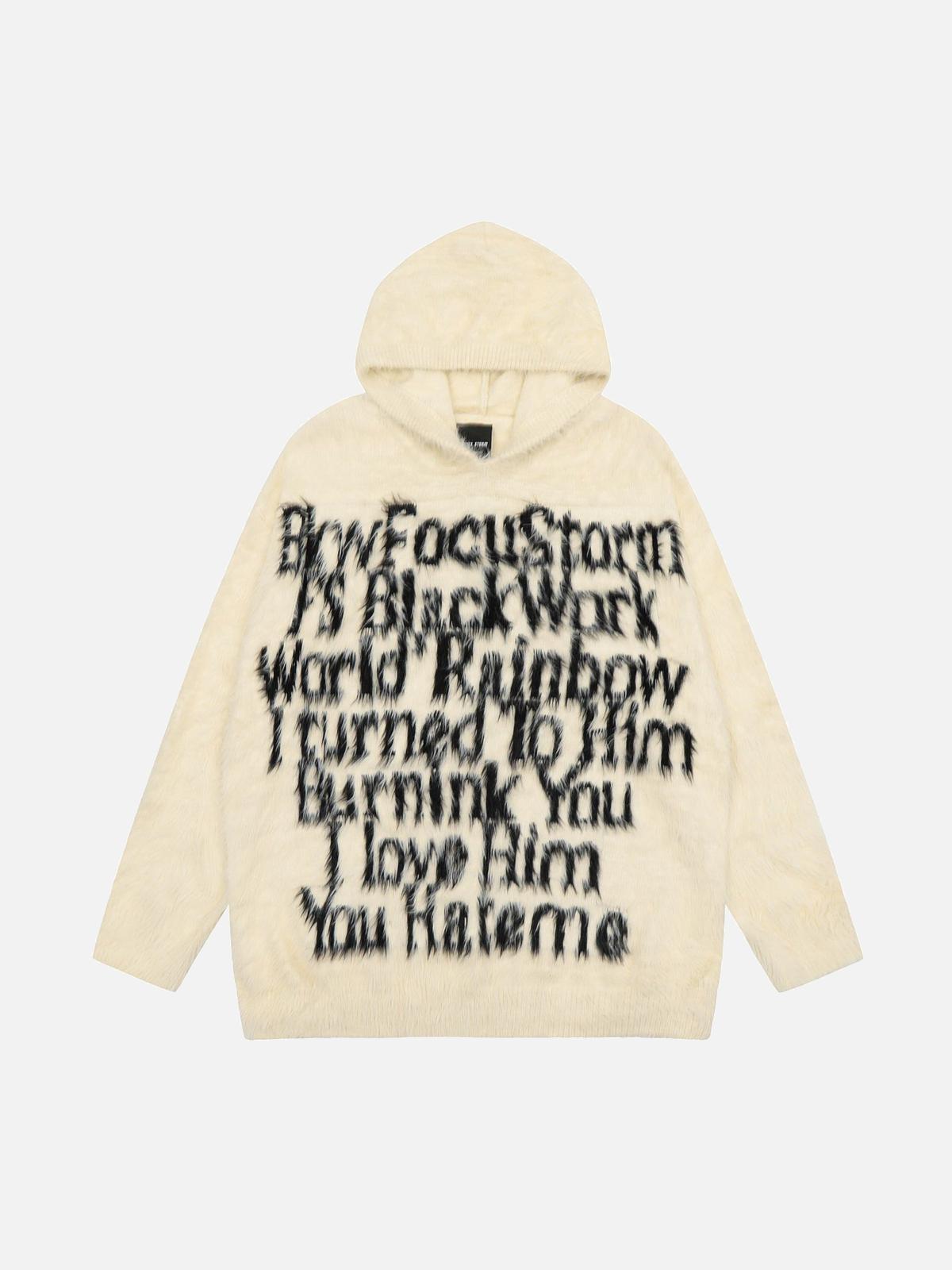 Vintage Lettering Seahorse Fur Hoodie
