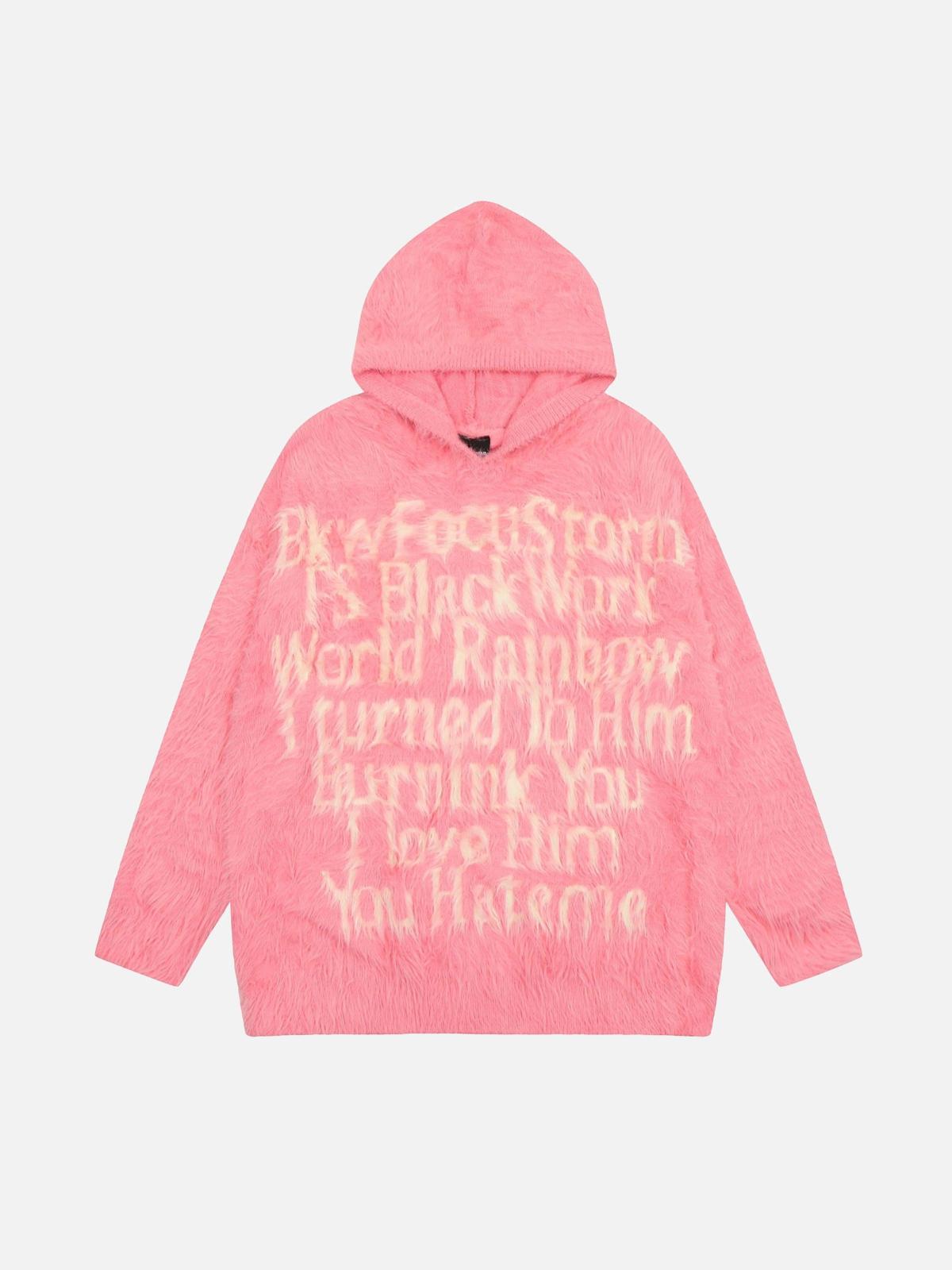 Vintage Lettering Seahorse Fur Hoodie