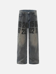 Vintage Number Print Jeans