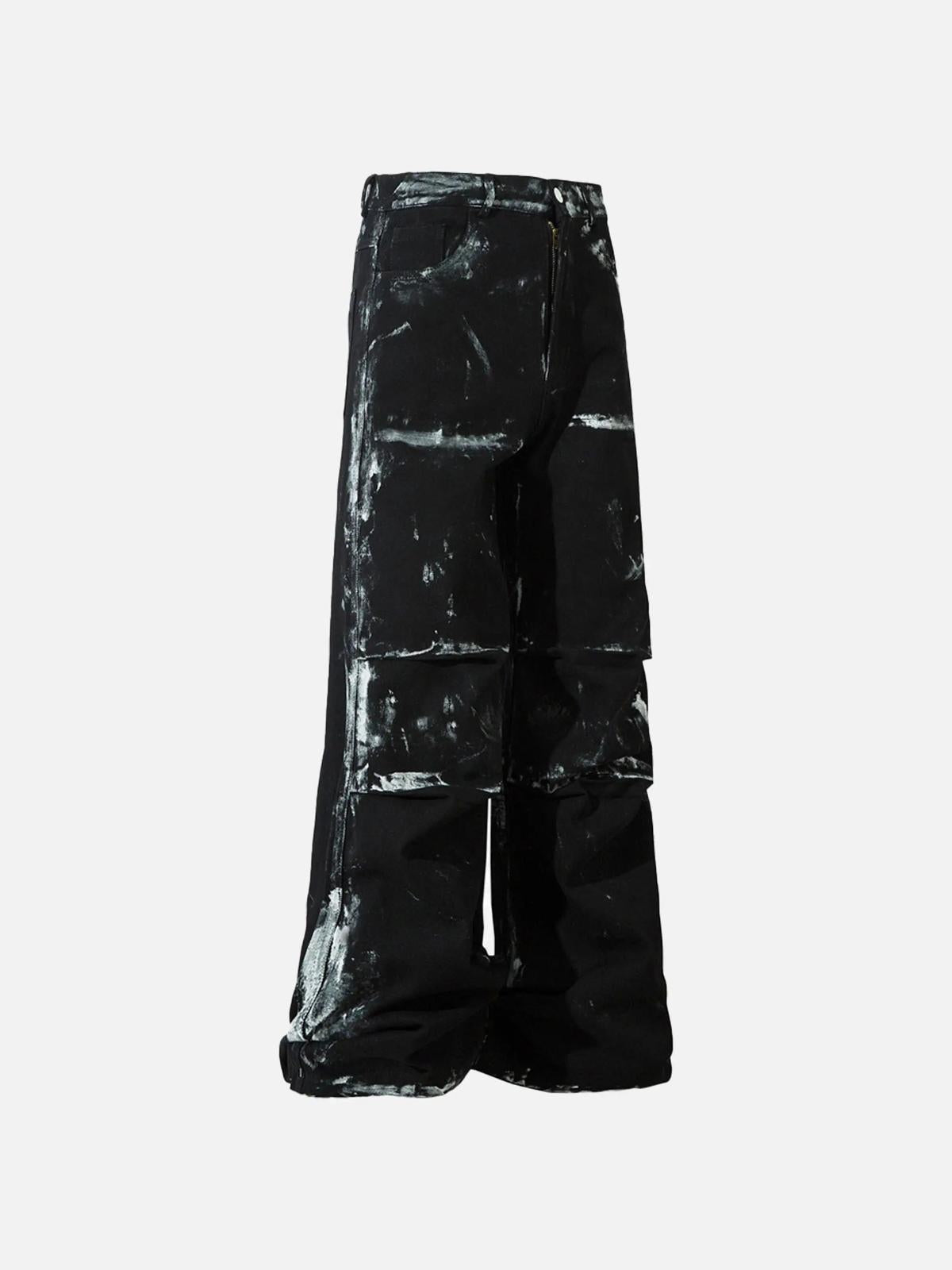 Vintage Painted Wide-Leg Pleated Jeans