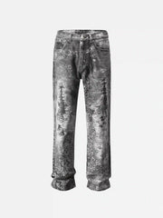 Vintage Paisley Digital Print Straight Jeans