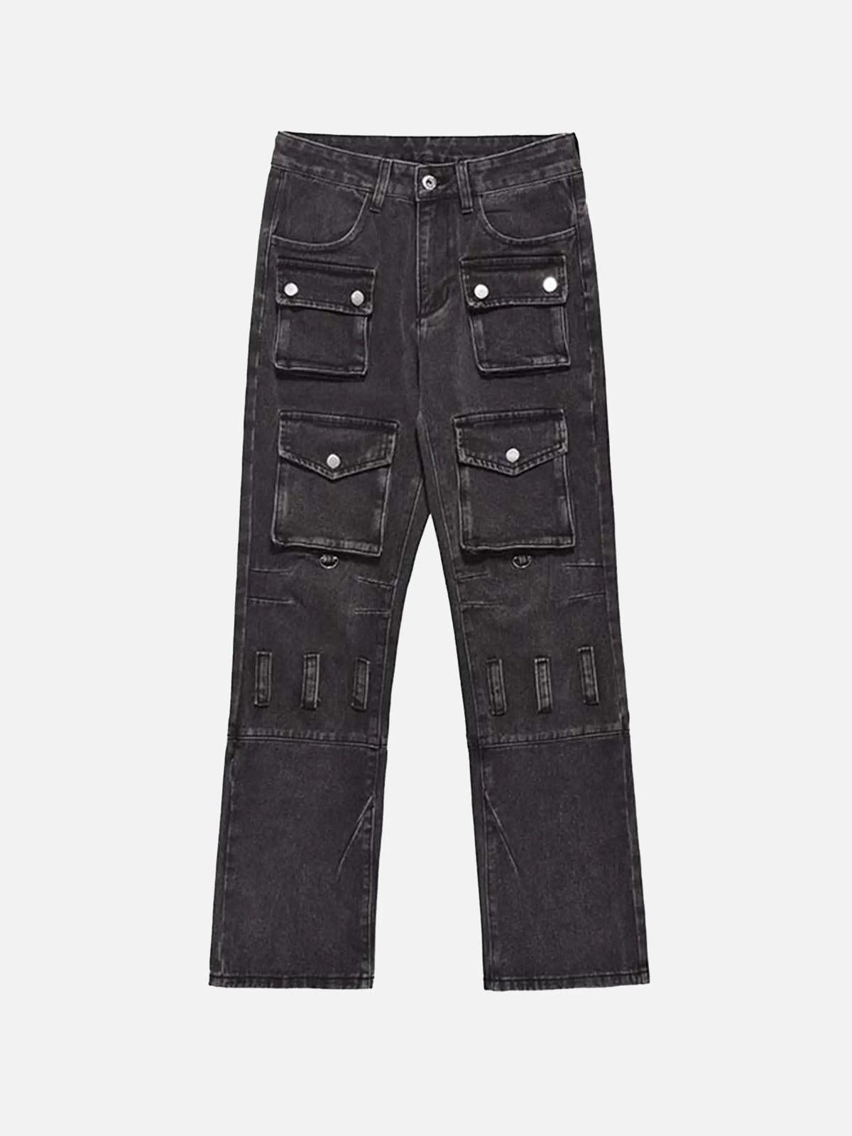 Vintage Punk Distressed Multi-Pocket Jeans