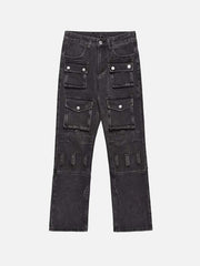 Vintage Punk Distressed Multi-Pocket Jeans