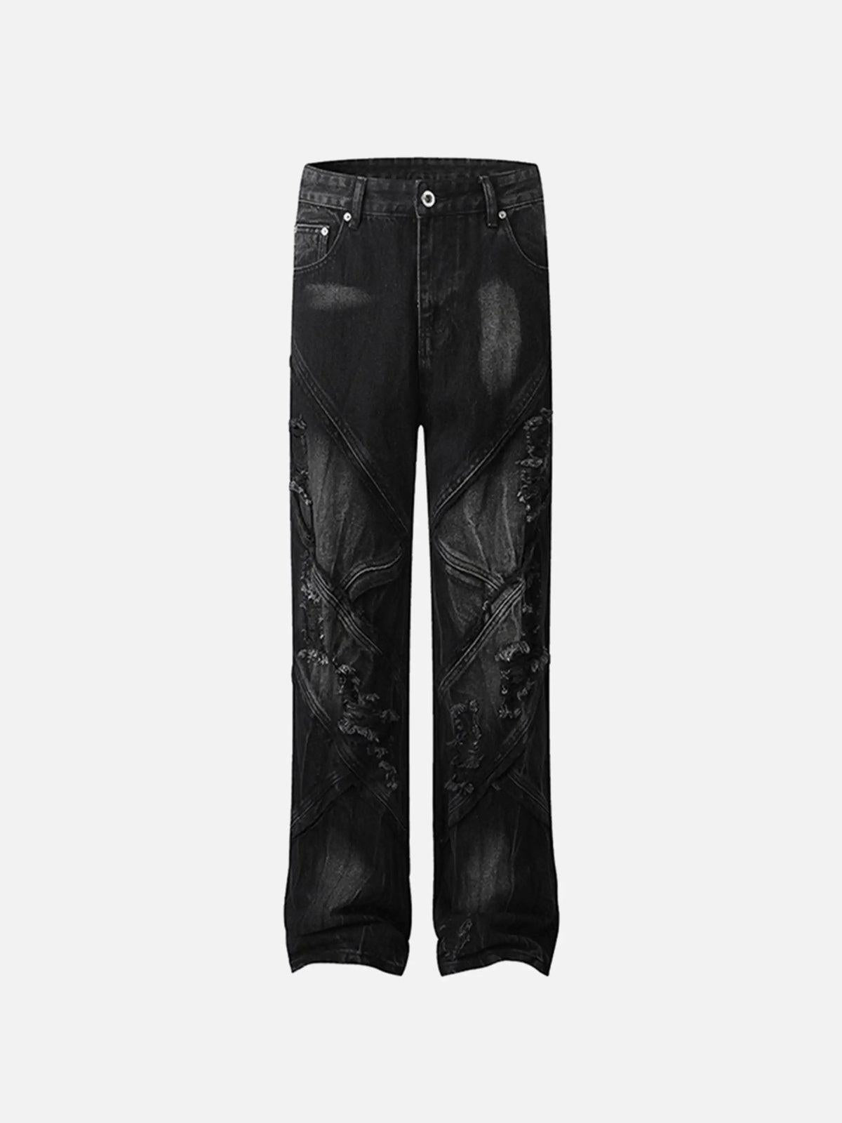 Vintage Raw-Edge Ripple Straight-Leg Jeans