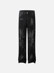 Vintage Raw-Edge Ripple Straight-Leg Jeans