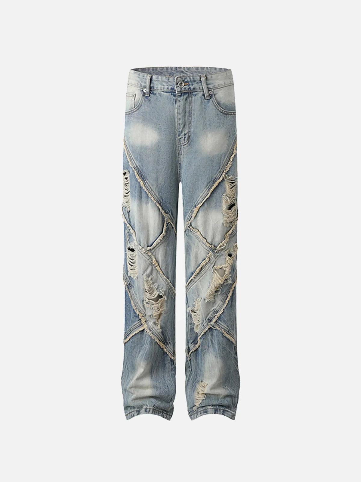 Vintage Raw-Edge Ripple Straight-Leg Jeans