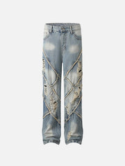 Vintage Raw-Edge Ripple Straight-Leg Jeans