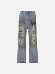 Vintage Ripped Graffiti Jeans