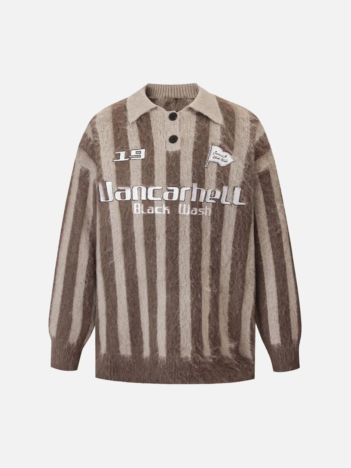 Vintage Vertical Striped Polo Collar Sweater