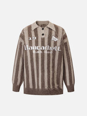 Vintage Vertical Striped Polo Collar Sweater