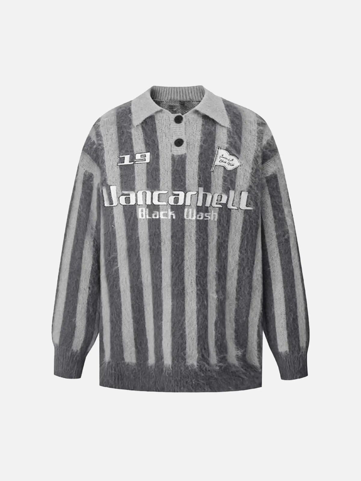 Vintage Vertical Striped Polo Collar Sweater