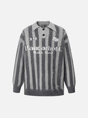 Vintage Vertical Striped Polo Collar Sweater