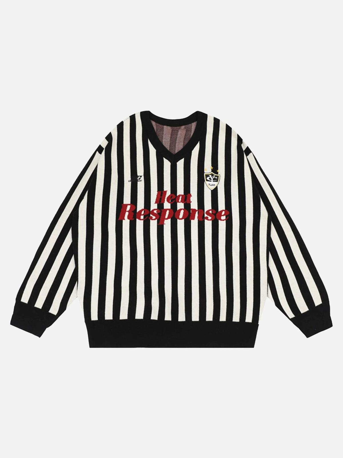 Vintage Vertical Striped Preppy V-Neck Sweater