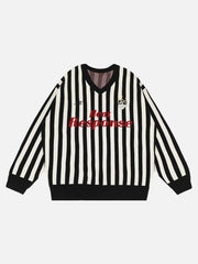 Vintage Vertical Striped Preppy V-Neck Sweater