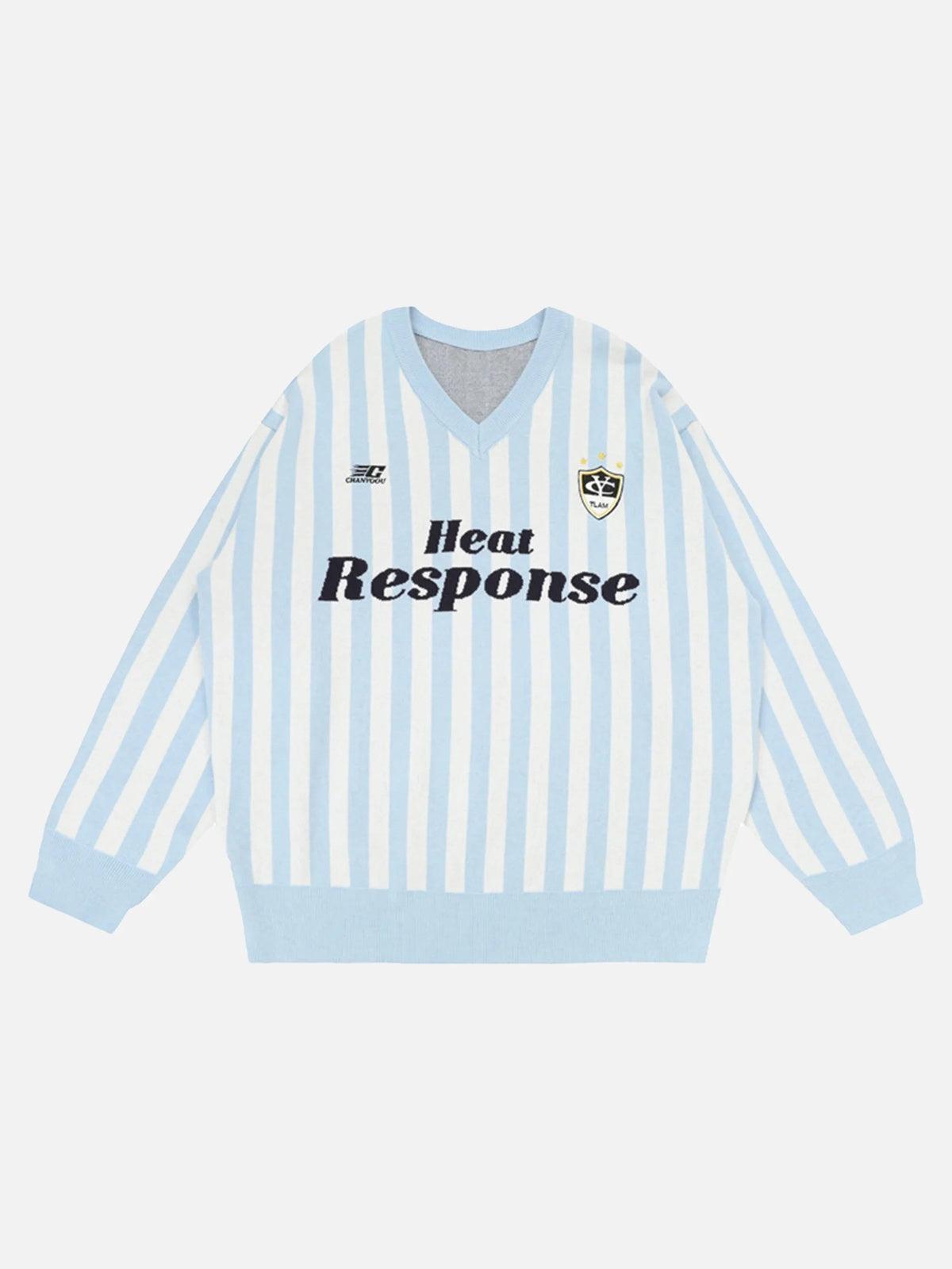 Vintage Vertical Striped Preppy V-Neck Sweater
