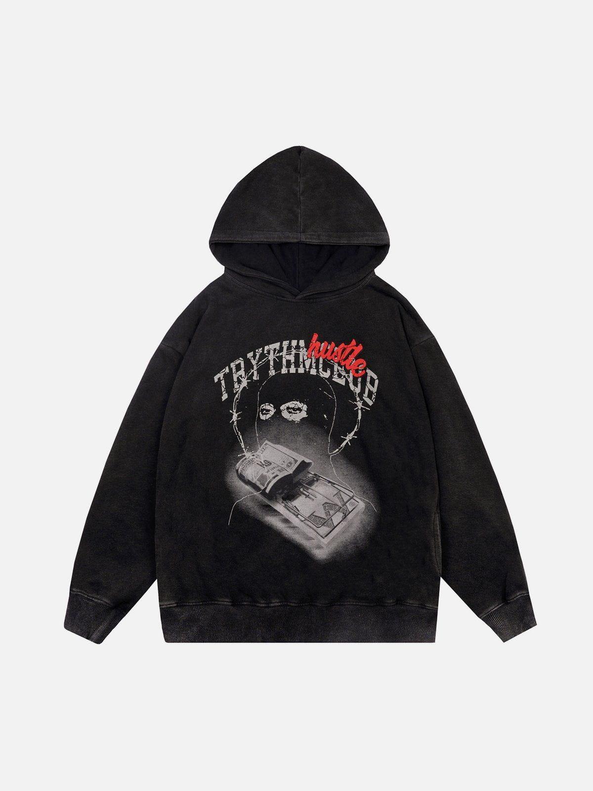 Vintage Washed Dark Print Hoodie