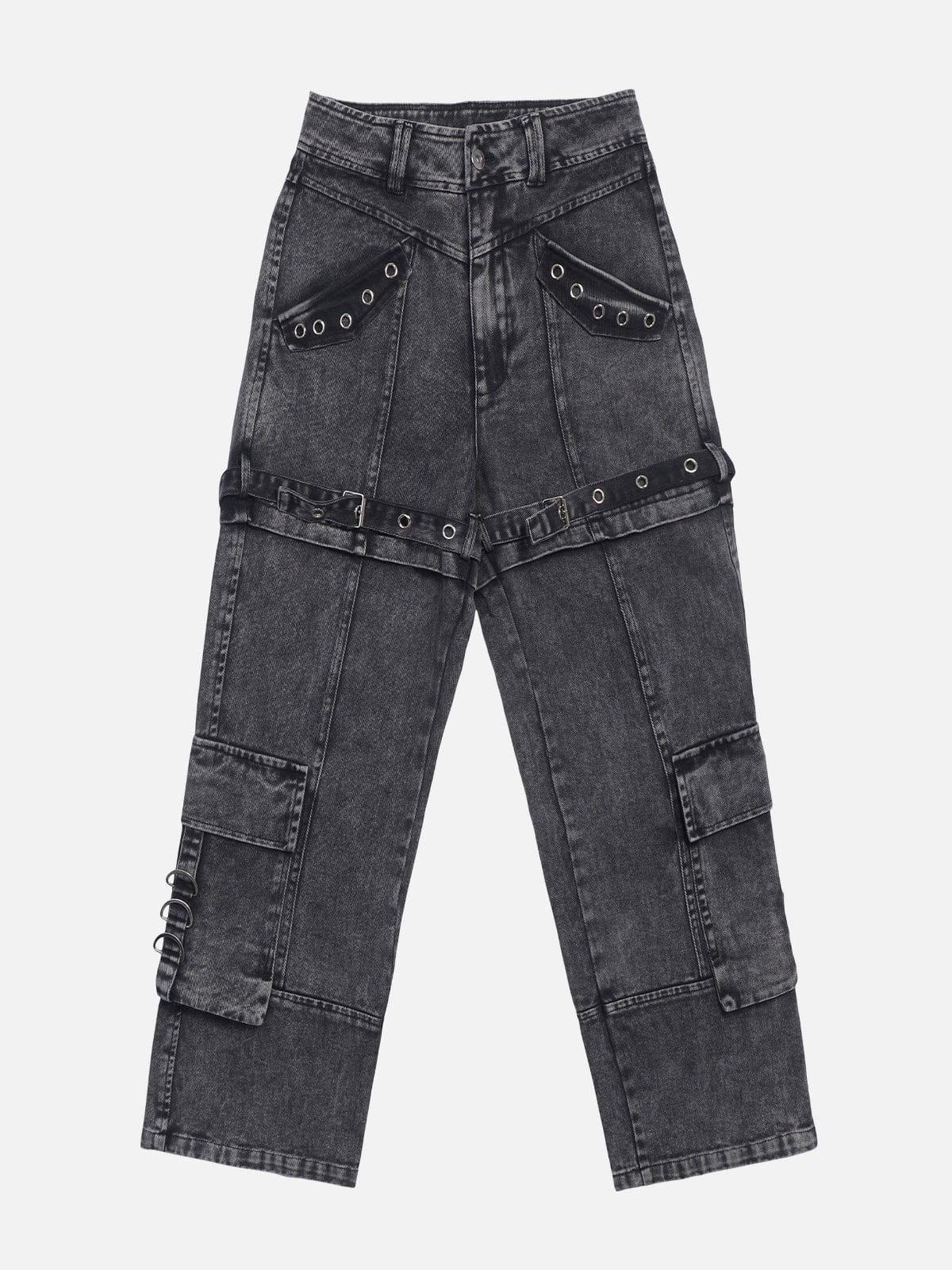 Vintage Washed Denim Cargo Jeans