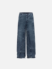 Vintage Washed Irregular Stitching Jeans