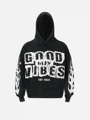 Vintage Washed Letter Print Hoodie