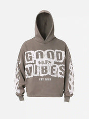 Vintage Washed Letter Print Hoodie