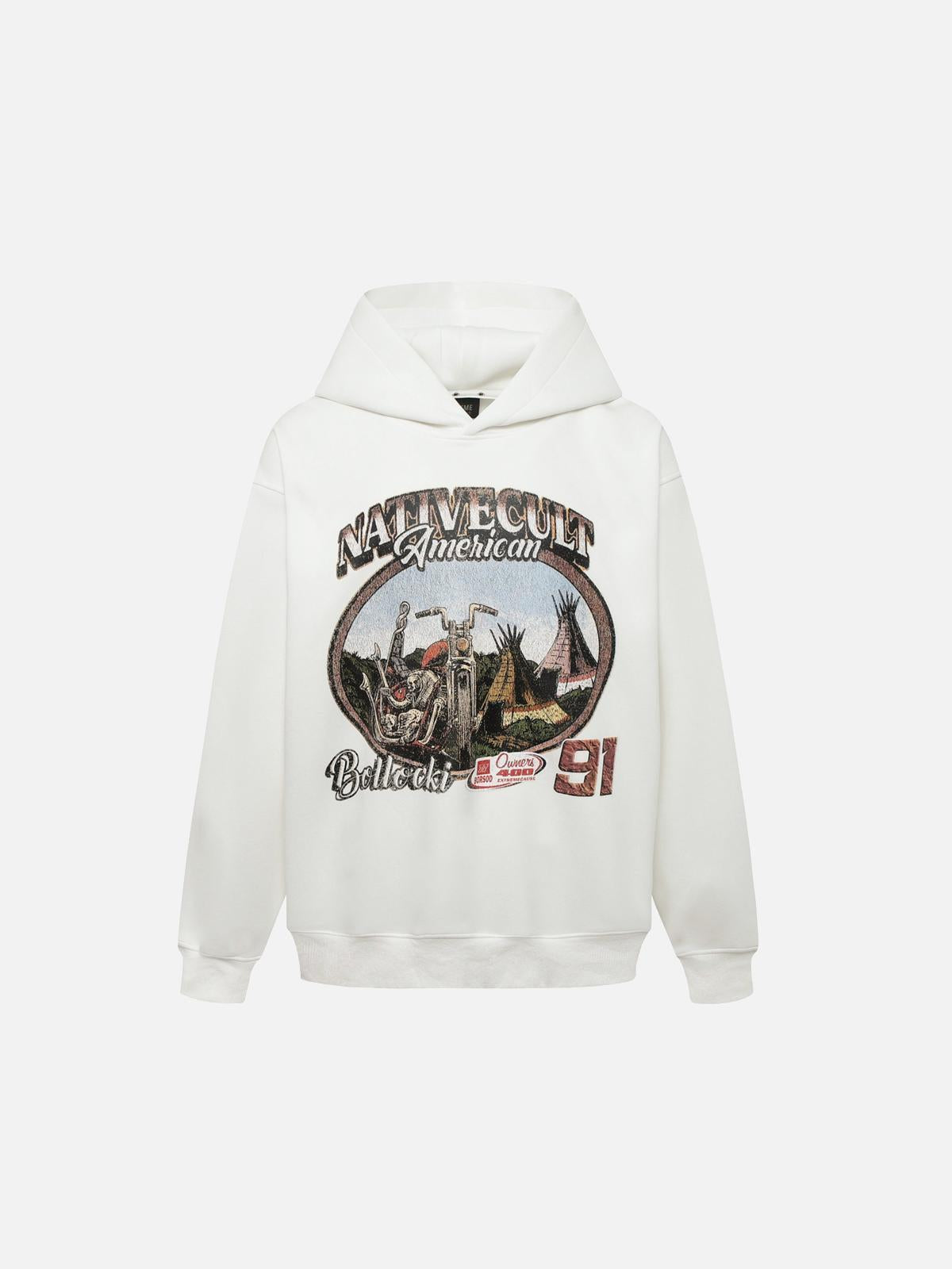 Vintage Washed Worn Loose Print Hoodie