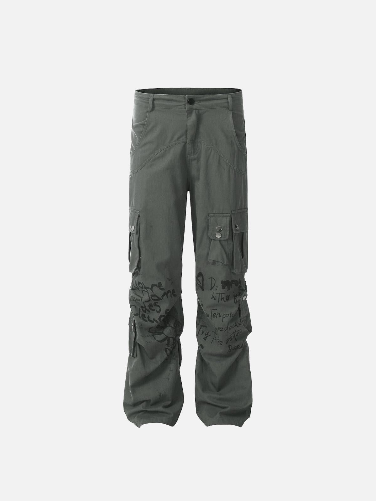Vintage Water-Slurry Print Cargo Pants