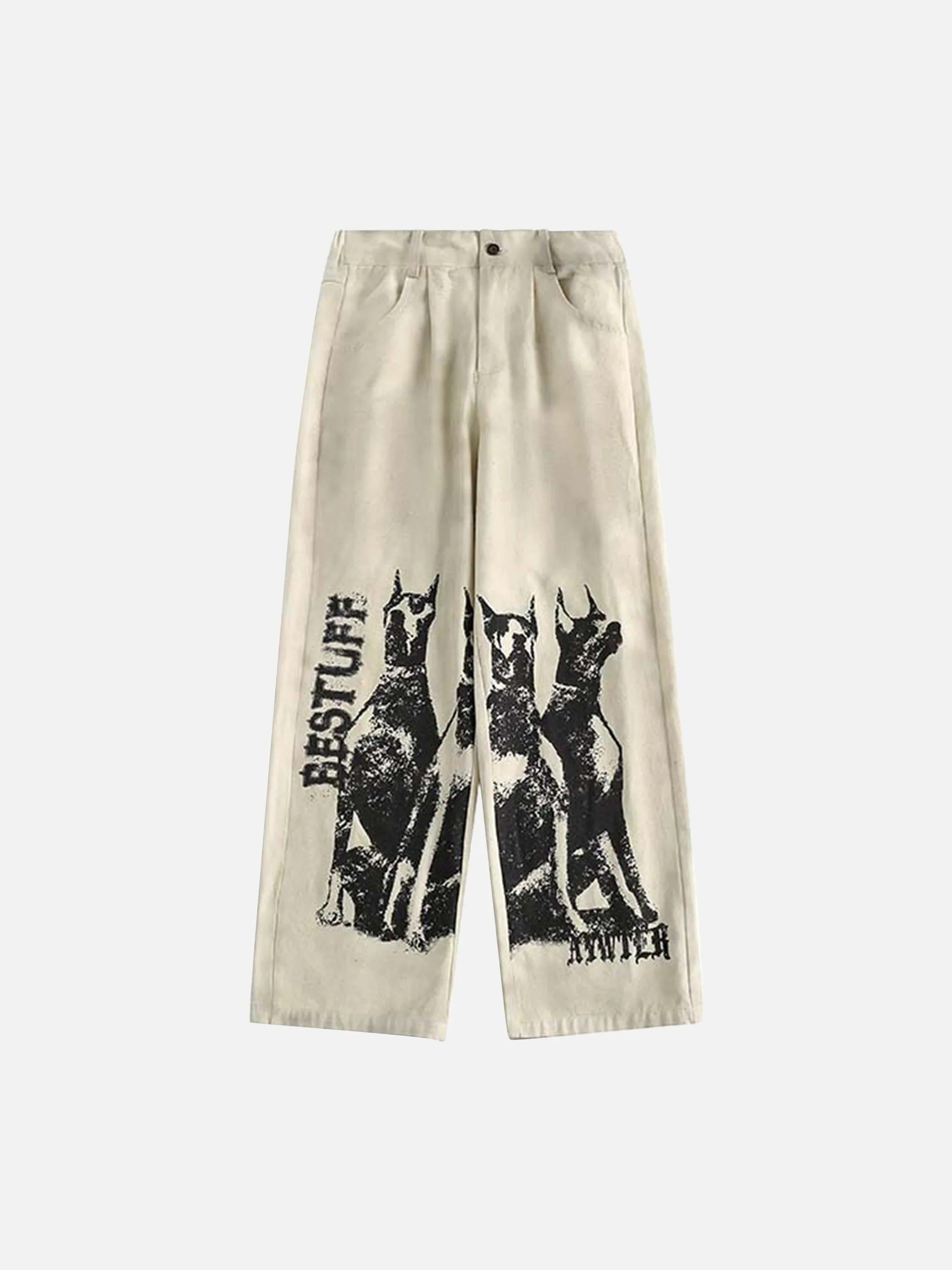 Washed Distressed Doberman Graffiti Sweatpants