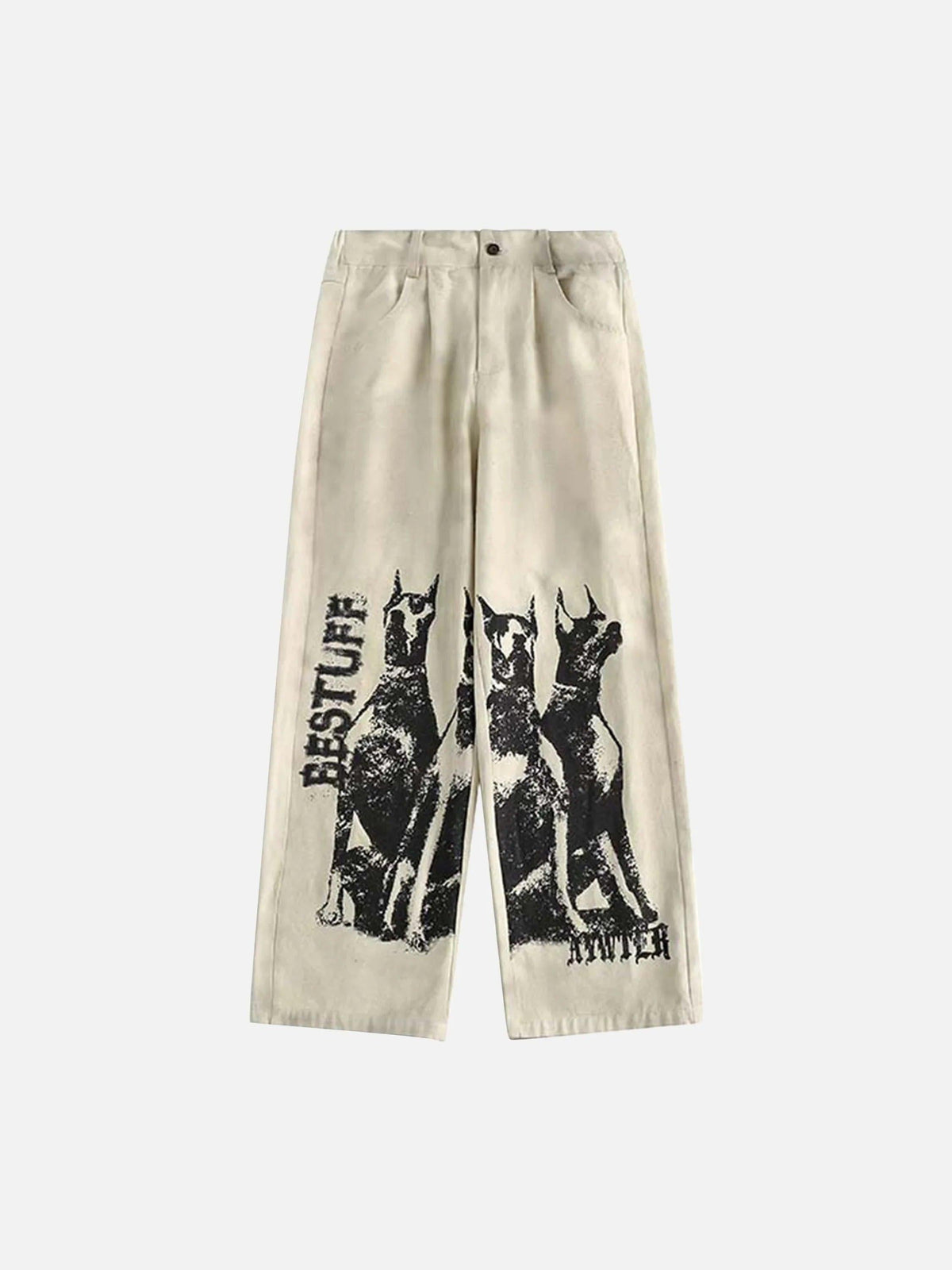 Washed Distressed Doberman Graffiti Sweatpants