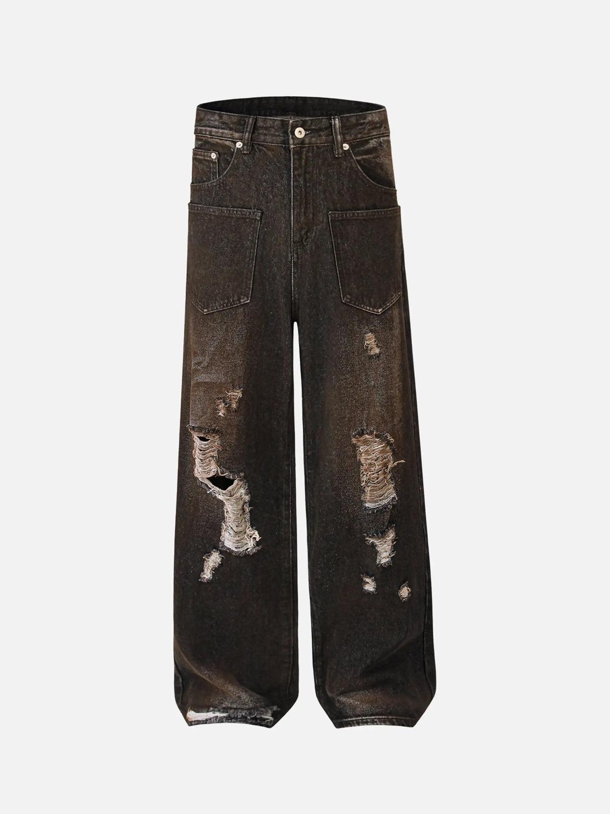Washed Distressed Multi-Pocket Ripped Jeans