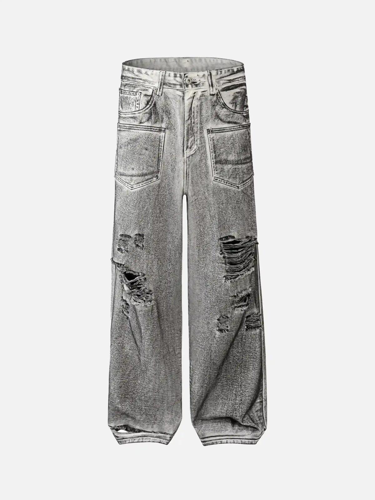 Washed Distressed Multi-Pocket Ripped Jeans