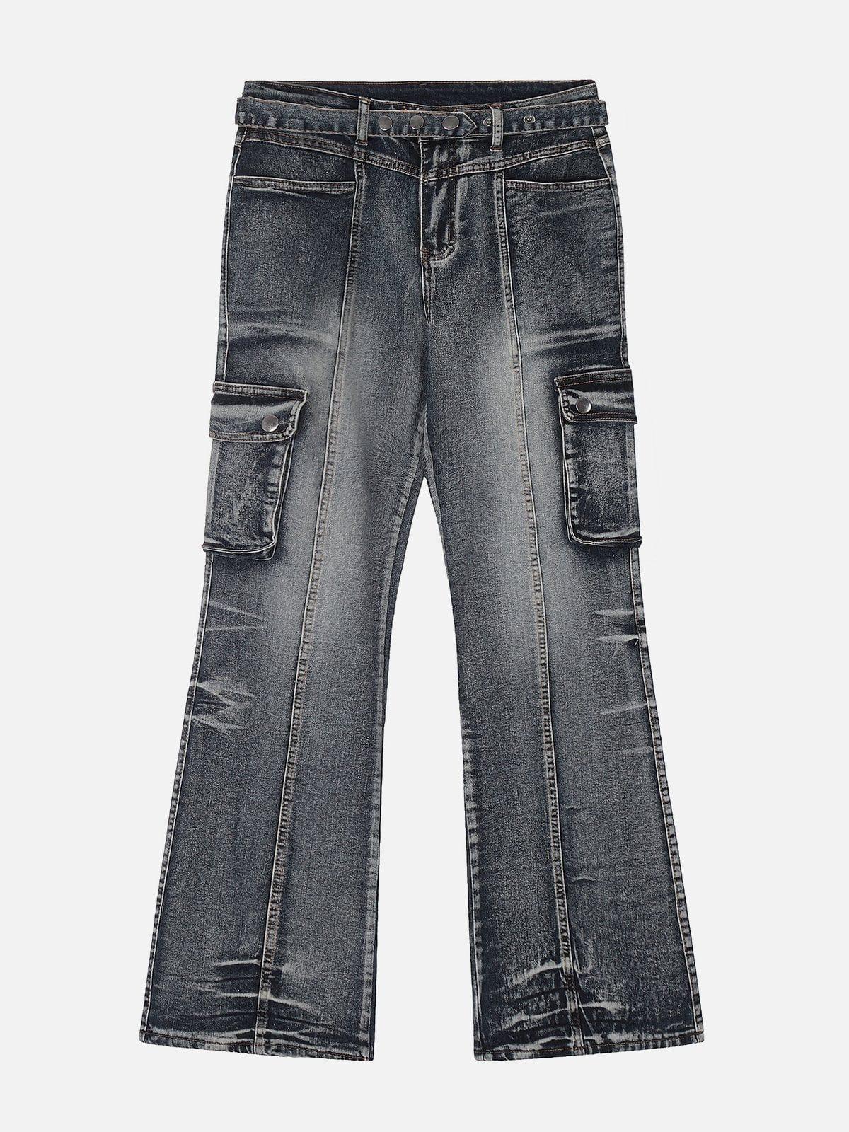 Washed Distressed Patchwork Jeans
