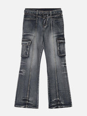 Washed Distressed Patchwork Jeans