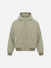 Washed Distressed Patchwork Work Hooded Jacket