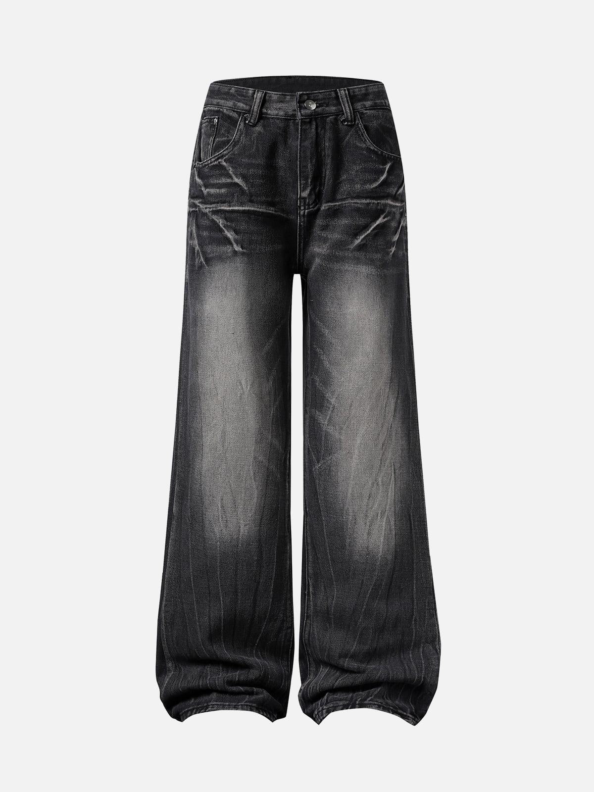 Washed Distressed Straight Jeans