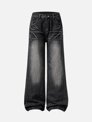 Washed Distressed Straight Jeans