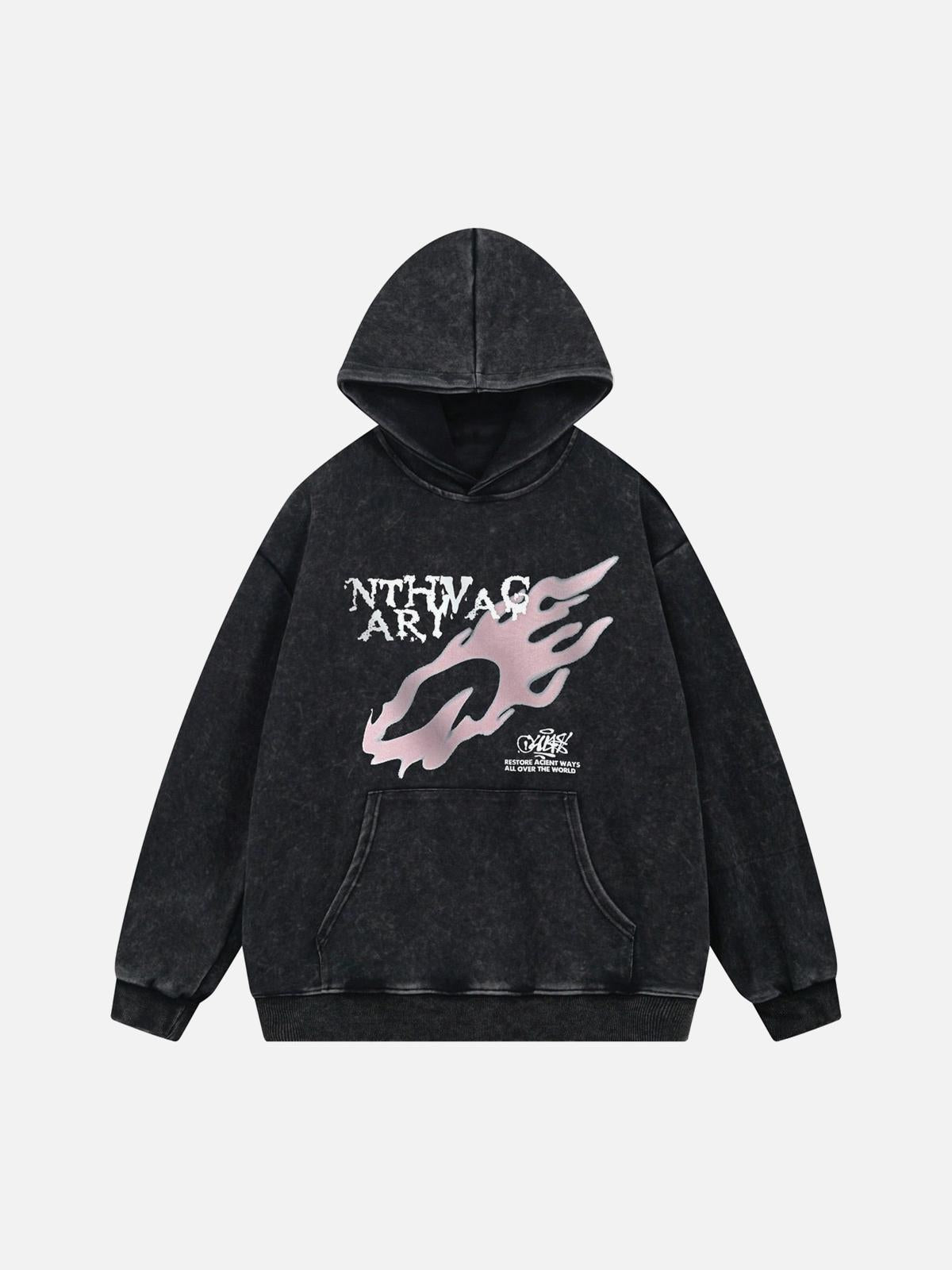 Washed Flame Printed Fleece Hoodie